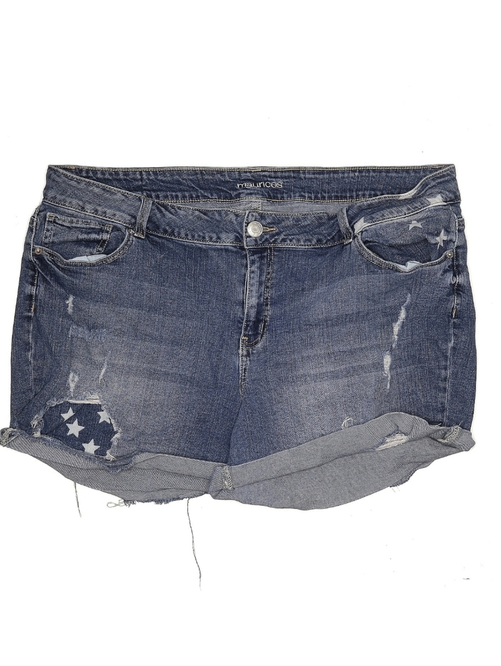 Cotton Maurices High Rise Distressed Denim Shorts Star Patch Cutoff Plus Size 22